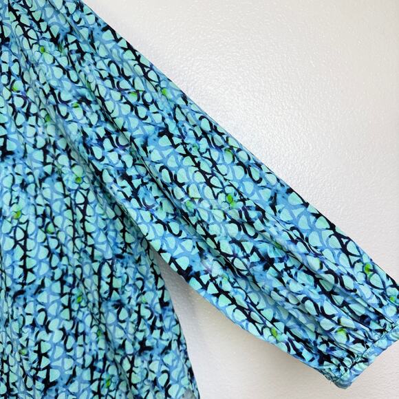 Finley Top Womens Medium Blue Shirt Long Sleeve V Neck Printed Boho Artsy Blouse - Picture 4 of 10